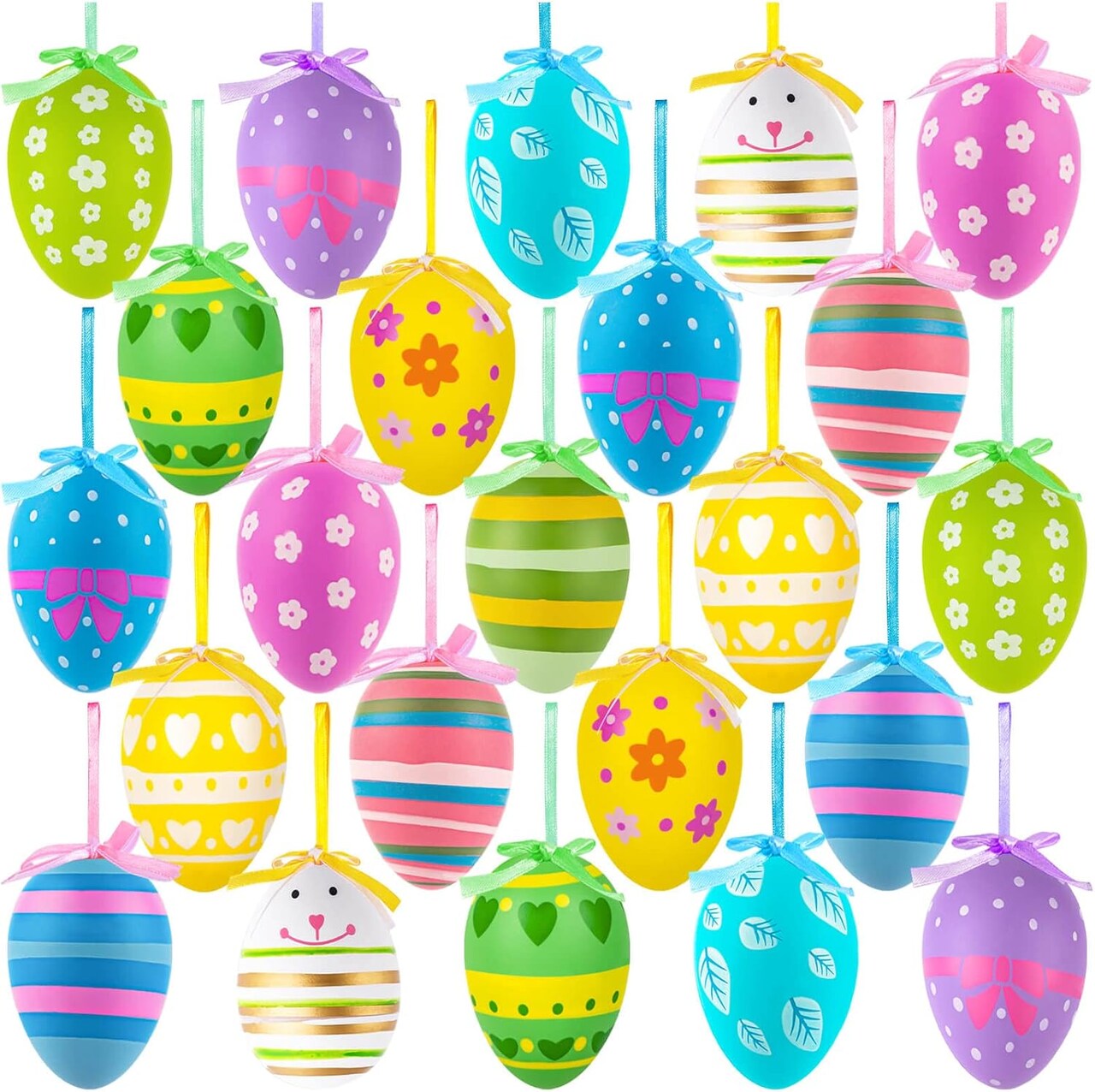 Easter Tree Ornaments, 24pcs Multicolored Hanging Plastic Easter Eggs Easter Tree Decorations Hanging Easter Eggs